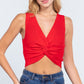 Sleeveless V-neck Twist Knot Knit Top