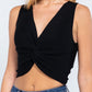 Sleeveless V-neck Twist Knot Knit Top