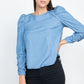 Shirring Puff Sleeves Denim Top