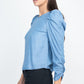 Shirring Puff Sleeves Denim Top