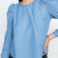 Shirring Puff Sleeves Denim Top