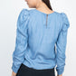 Shirring Puff Sleeves Denim Top