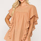 Textured Ruffle Sleeve Tunic Top With Back Keyhole