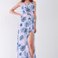 Floral Print Sleeveless Self-tie Wide Wrap Front Ruffle Hem Side Slit Detail Midi Dress