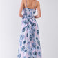 Floral Print Sleeveless Self-tie Wide Wrap Front Ruffle Hem Side Slit Detail Midi Dress