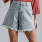 High Rise Denim Shorts With Raw Hem