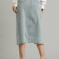 Asymmetrical Waist And Button Up Front Split Denim Skirt With Back Pockets And Unfinished Hem