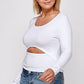 Solid Round Neck Top, With Long Sleeves, And Cut-out Detail