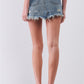 Medium Blue Washed Denim Ripped High Waist Raw Hem Detail Mini Skirt