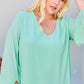 V Neck Bubble Sleeve Solid Top