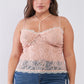 Plus Size Sleeveless Sheer Lace Halter Neck Detail Bustier Top