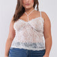 Plus Size Sleeveless Sheer Lace Halter Neck Detail Bustier Top