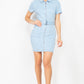 Belted Bodycon Collared Denim Dress