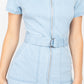 Belted Bodycon Collared Denim Dress