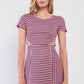 Pink & Black Striped Short Sleeve Cut-out Detail Tight Fit Mini Dress