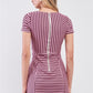 Pink & Black Striped Short Sleeve Cut-out Detail Tight Fit Mini Dress