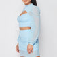 Sexy Sheer Cutout Puff Sleeved Top And Skirt Set