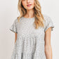 Dot Textured Print Jersey Ruffled Short Sleeve Top