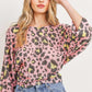 Leopard Knit Back Opened Short Sleeve Top