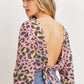 Leopard Knit Back Opened Short Sleeve Top