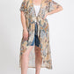 Short Sleeves Long-line Printed Mesh Open Cardigan