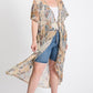 Short Sleeves Long-line Printed Mesh Open Cardigan