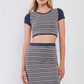 Navy & White Geometrical Pattern Short Sleeve Crop Top & High-waisted Pencil Skirt Two Piece Set