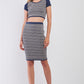 Navy & White Geometrical Pattern Short Sleeve Crop Top & High-waisted Pencil Skirt Two Piece Set