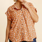 V-neck Dalmatian Print Button Front Top With Pocket Detail