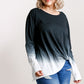 Ombre Print Long Sleeve Top With Gathered Front Detail And Raw Hem