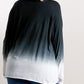 Ombre Print Long Sleeve Top With Gathered Front Detail And Raw Hem