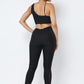 Mesh Strappy Adjustable Ruched Crop Top With Matching See Through Side Panel Leggings