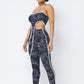 Mesh Print Crop Top With Plastic Chain Halter Neck With Matching Leggings