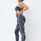 Mesh Print Crop Top With Plastic Chain Halter Neck With Matching Leggings