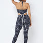 Mesh Print Crop Top With Plastic Chain Halter Neck With Matching Leggings