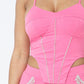 Rhinestone Detailed Strappy Cropped Top With Matching Rhinestone Pocket Detail Mini Skirt