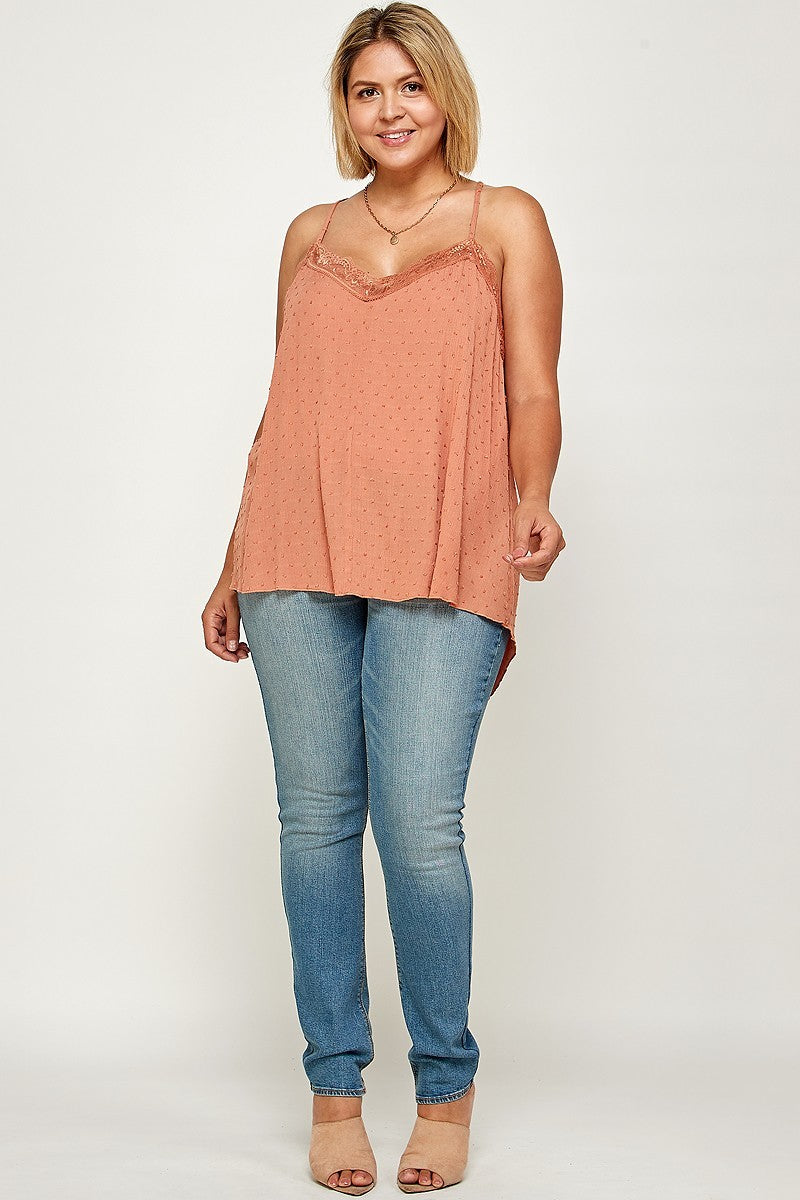 Plus Size, Clip Dot Solid Cami Tunic