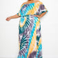 Tie Dye Off Shoulder Pleated Maxi Dress