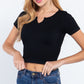 Short Slv Notched Rib Seamless Top