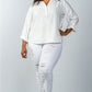 Plus Size Oatmeal Stand-up Collar Roll Tab Sleeve Blouse