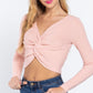 V-neck Front Knotted Crop Sweater