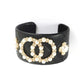 Fashion Pearl Double Round Studded Faux Leather Cuff Bracelet