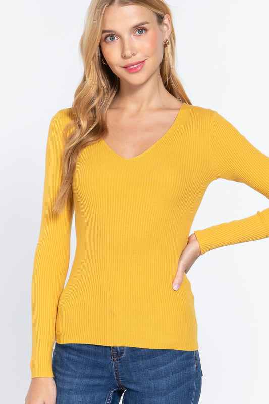 V-neck Viscose Rib Sweater