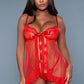 2 Pc Satin Underwiring And Front Ribbon Design Babydoll