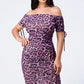 Leopard Print Off Shoulder Shirring Bodycon Dress