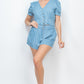 Button-front Denim Top And Shorts Set