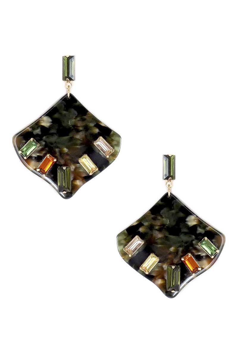 Acetate Rhinestone Square Dangle Earring