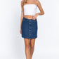 Buttoned Stretch Denim Mini Skirt