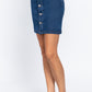 Buttoned Stretch Denim Mini Skirt