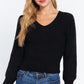 Long Puff Slv V-neck Rib Sweater